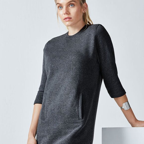 Fabletics Women's Elena Sweatshirt Dress Black Heather French Terry Size Medium - Picture 1 of 8